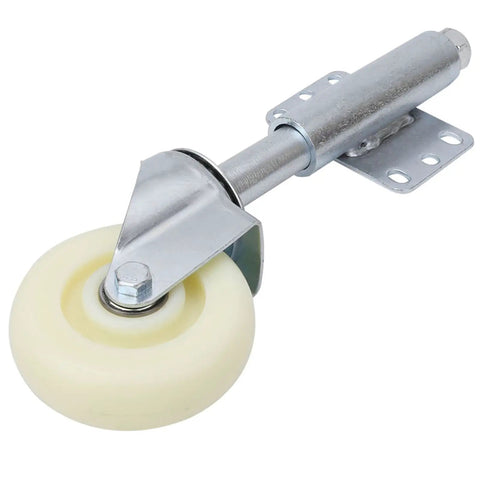 Self Adjusting Spring Loaded Gate Wheel designed for barn use, features a 4-inch nylon wheel and metal plate, holds 110 pounds.