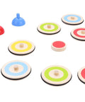 Wooden Table Curling Set for Indoor Fun, 8 Colorful Stone Pieces, 4 Sliding Tokens, and 1 Printed Dartboard Included, 10 cm Diameter Stones