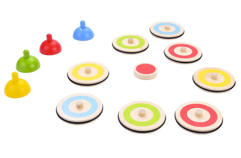 Wooden Table Curling Set for Indoor Fun, 8 Colorful Stone Pieces, 4 Sliding Tokens, and 1 Printed Dartboard Included, 10 cm Diameter Stones