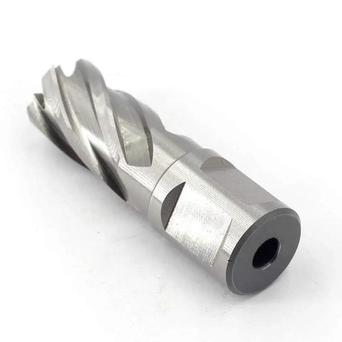 Heavy Duty Annular Cutter With Weldon Shank Made For Magnetic Drills And Shop Mills Built Rock Solid Out Of Premium High Speed Steel close-up view.