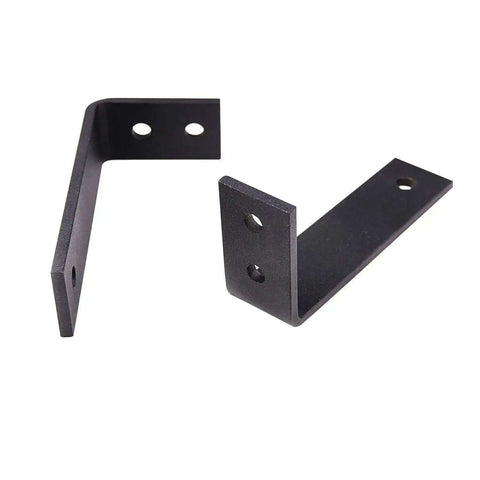 Black metal hangers for 2 Panel Bypass Sliding Doors Kit With Frosted Glass And Solid Wood In Black, Interior Barn Style, 84x96 Inches.