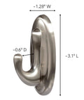 Side view of No Tools Required Medium Bath Hooks Set With 2 Shower Hooks, 4 Water Resistant Strips, 3 lbs capacity, Brushed Nickel finish.