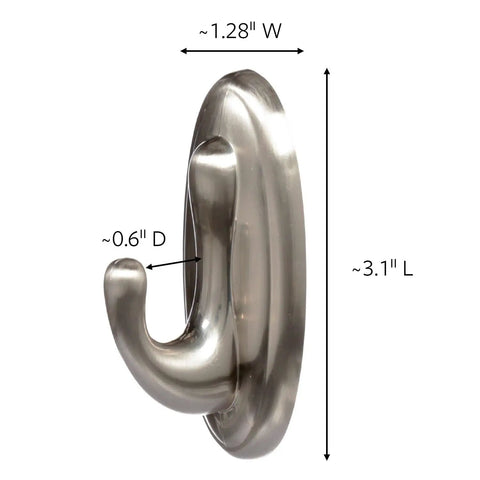 Side view of No Tools Required Medium Bath Hooks Set With 2 Shower Hooks, 4 Water Resistant Strips, 3 lbs capacity, Brushed Nickel finish.
