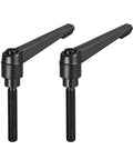 M10 X 60mm Adjustable Clamping Lever With Push Button Quick Release And Rotating Locking Handle For Precise Clamping 5mm Hex Socket Male Threaded Stud Black Oxide Carbon Steel Knobs Two Piece Set, front view