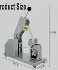 Semi Automatic Vegetable Strapping Machine For PE PVC Film Bundling Steel Build Adjustable Workbench Tightness Control Supermarket Market Fresh Produce Binding Solution side view with measurements 48CM x 15CM x 52CM