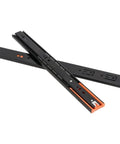Heavy Duty Undermount Drawer Slides Two Pack Bottom Mounted Concealed Metal Cabinet Hardware Dead Smooth Glide Tracks showing black metal tracks with orange details.