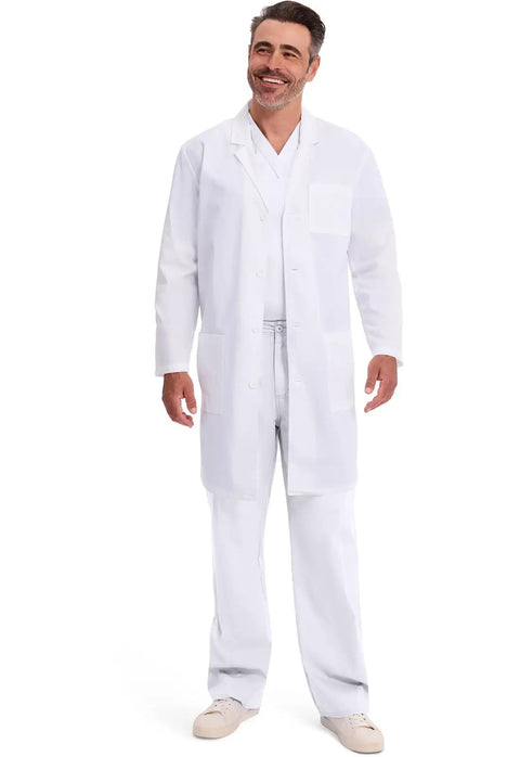 Unisex 40 Inch Scrub Lab Coat With Notched Lapel And Four Button Front For Medical Pros And Students White Pro Grade Medical Attire XL