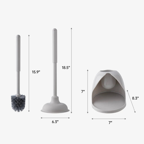 2 In 1 Toilet Plunger And Brush Set With Holder, Must Have Compact Bathroom Cleaning Tool, Durable Toilet Bowl Brush And Plunger Combo In Grey