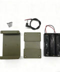 Top Shelf Tr Usdx Transceiver Battery Case Kit In Old Army Green For Amateur Radio Gear, includes parts and screws for assembly.
