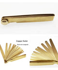Brass feeler gauge with knurled adjustment knob; copper rust-nonmagnetic feeler blade set (0.03–1.0 mm), 2-piece kit