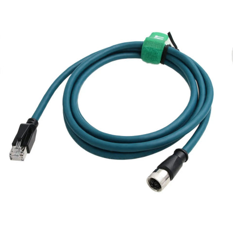 Rugged Industrial M12 X Code 8 Pin Female to RJ45 Cat7e Ethernet Cable 1m 10 Gbps IP67 Waterproof Gold Plated Contacts Nickel Plated Brass Shell