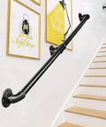 Heavy Duty Black Metal Stair Rail Kit For Indoor And Outdoor Steps Six Point Six Foot No Slip Handrails on indoor stairs