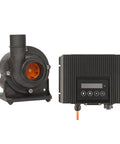 Rock Solid DC Water Pump Cranks Out 3800 GPH Rated And 4500 Max Flow showing motor and controller with digital display.