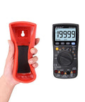 Do It All True RMS Digital Multimeter With 19999 Counts showing backlit display and protective red case in hand