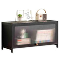 Sturdy Bamboo Desk Shelf Organizer With Hovering Plastic Door Display for home office featuring books and decor items