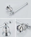 Crystal Chrome Bathroom Accessory Set for Your Modern Pad with 24 Inch Towel Bar in polished silver, featuring zinc alloy mount.