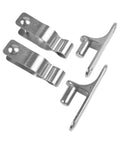 Self Closing Reversible Door Hinge Set, Stainless Steel 2 Pack for Fence Gates and Barn Doors, shown with mounting hardware