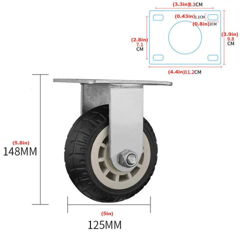 Heavy Duty Swivel Rubber Caster Wheels With Steel Plate Mount featuring 5 inch diameter wheel and 148mm height for flatbed carts.