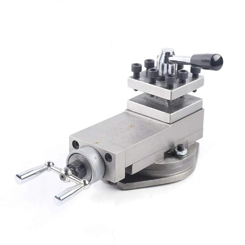 Rock Solid Quick Swap Lathe Tool Post Kit With Full Three Sixty Degree Rotating Head for Compact AT300 Mini Metal Lathes, metallic gray