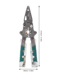 Kickass 12 In 1 Wire Stripper And Crimper Pocket Multitool Pliers with built-in voltage tester, showing size and features for heavy-duty use.
