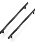 Matte Black Stainless Steel Cabinet Handles Set, 12-1/2 Inch Overall Length, 10 Inch Center-To-Center, two handles shown