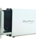 Straight Fire Four M2 Nvme Raid Enclosure With Thunderbolt 3 showing side view with detailed openings for connectivity.