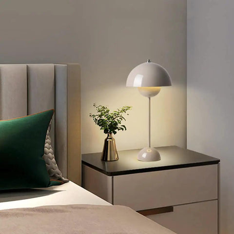 LED Table Lamp With Plug In Cord Minimalist Wrought Iron Hemisphere Desk Light For Bedroom Nordic Macaron Grey Dome Shade Nightstand Lamp With Adjustable Arm And 3 Color Temperature Cozy Glow