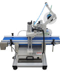 Straight Up Real Deal Fully Automatic Labeling Machine For Flat Surfaces With Touch Screen Control and Smart Auto Correction Crushes 25 To 50 Labels Per Minute Zero Sweat Industrial Packing Essential For Main Street Stores, Side View.
