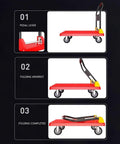 Heavy Duty Multi Purpose Folding Platform Truck Cart With Sturdy Wheels, showing pedal lever, folding armrest, and completed fold