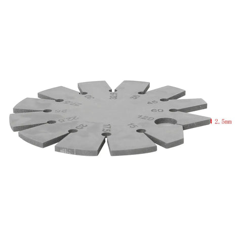 Pro Grade Knife Angle Finder Bevel Gauge Stainless Steel Round Shape 15 To 120 Degree Easy Read Bevel Tool shown at angle