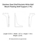 Diagram of White Stainless Steel Shelf Bracket for Wall Mounted Floating Shelves showing dimensions and design features