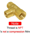 Brass Pipe Fitting Tee 3 Way NPT 1/2 In Male X 1/2 In Male X 1/2 In Female Hose Fitting For Plumbing with NPT thread notice