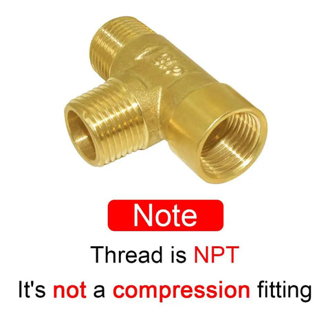 Brass Pipe Fitting Tee 3 Way NPT 1/2 In Male X 1/2 In Male X 1/2 In Female Hose Fitting For Plumbing with NPT thread notice