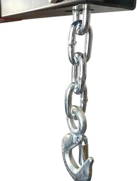 Heavy Duty Professional Grade Two Ton Electric Engine Hoist Stand featuring a heavy-duty silver chain and hook attachment.