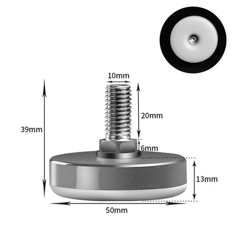 Adjustable Furniture Leveling Feet Set Stainless Steel With Nylon Base For Sofa Table Cabinet And More Durable Levelers 8 12 16 20 Pieces Multi Size M6 M8 M10 Threads 15 To 40mm Height 50mm Base Diameter Easy Height Adjustment, 50mm base with M10 thread