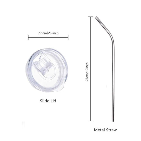 24 Pack Sublimation Tumbler Blanks 20 Oz White Straight Stainless Steel Cups With Metal Straw And Lid, dimensions shown