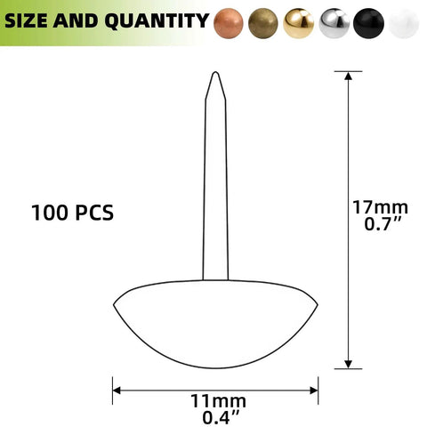 Top Shelf 7/16 Inch Upholstery Tacks For Furniture Repair And Diy Crafts With Killer Silver Nailhead Trim And Smooth Metal Finish. 100 pcs, 11mm diameter, 17mm long.