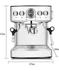 Premium Stainless Steel Automatic Espresso Coffee Maker With 19 Bar High Pressure Gauge And Slick Removable Water Tank, 275x315x280mm.