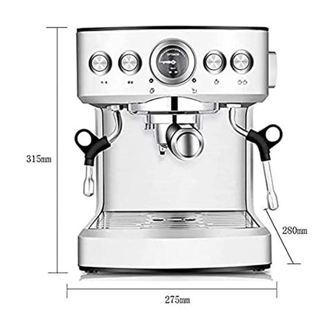 Premium Stainless Steel Automatic Espresso Coffee Maker With 19 Bar High Pressure Gauge And Slick Removable Water Tank, 275x315x280mm.