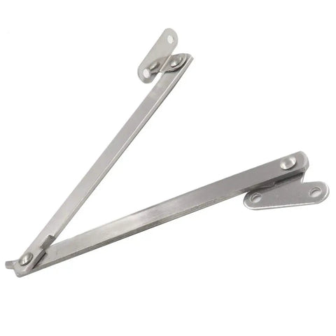 Rotatable Folding Lid Support Hinge For Cabinets And Boxes, stainless steel rust resistant lid stay, shown fully extended