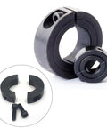 Top Grade Black Steel Two Piece Shaft Collar Clamp With Recessed Screws, 30mm bore, shown split and assembled