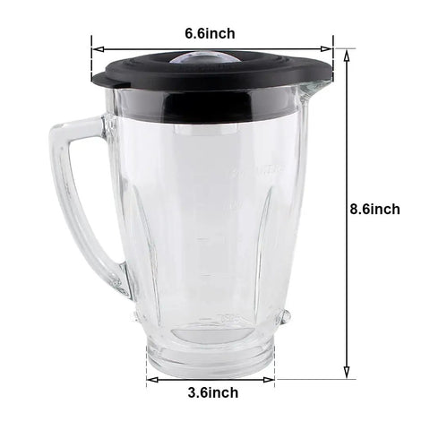 Glass Jar With Lid Replacement For Oster Pro 1200 Blender 6 Cup Clear Glass Jar Compatible With BLSTMB CBG CBF BBG Models