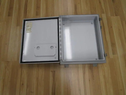 Open view of Industrial Control Panel Enclosure 1418 E6, heavy duty steel electrical cabinet, weatherproof design for rugged sites