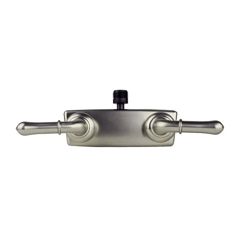 RV And Mobile Home Shower Valve With Handheld Shower Kit, 4-In Centerset 2-Handle Wall Mount, Brushed Nickel Finish