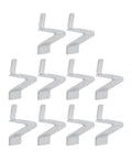 Nine heavy duty steel shelf clips for cabinets and bookshelves, adjustable brackets to secure shelves firmly, durable stainless steel.