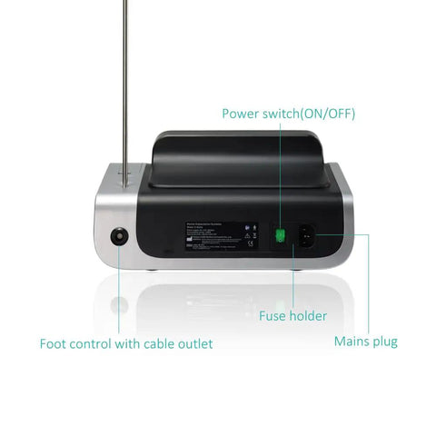 Sick Dental Implant Motor Rotary Handpiece Kit With Huge Touchscreen showing back view with power switch and foot control outlet.