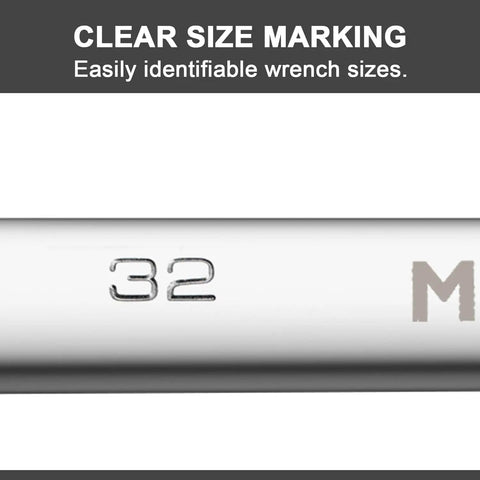 Close-up of 32mm size marking on 32mm Combination Wrench Heavy Duty Industrial Grade Forged Chrome Vanadium Steel 12 Point Box End