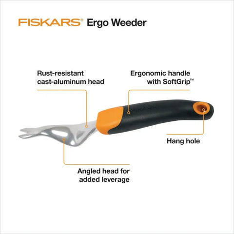 Ergo Weeder Tool For Weeding, Heavy Duty Gardening Hand Tool With Ergonomic Handle And Hanging Hole, Cast Aluminum Angled Head