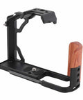 Wood Handle Metal Camera Cage for ZFC With Vertical Rig Design Cold Shoe Mount And Multiple One Quarter Inch And Three Eighths Inch Screw Holes