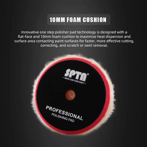 SPTA Professional 10mm Foam Cushion Polishing Pad for Two Pack 6 Inch Yellow Wool Polishing Pads For Medium Cut